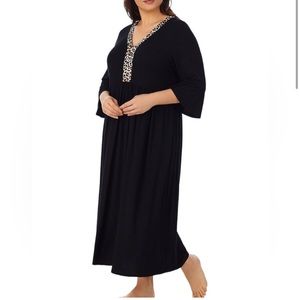 Kate Spade Leopard-Print Trim Caftan Jersey Knit MIDI Dress Large